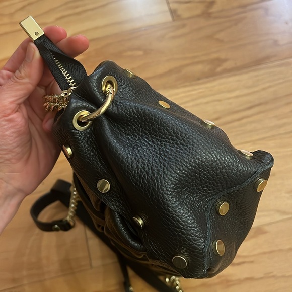 Valentina Fiore Black Woven Leather Gold Studded Handbag Gold Chain Strap bag - Picture 11 of 16